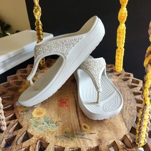 Crocs Women's Sloane Embellished Flip Flops in White
